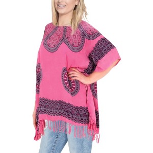 HAPPY BAY Women's Swim Cover Up Vacation Beachwear Oversized Swim Suit Holiday Bikini Wrap 1X-2X Pink Abstract - 1 of 3