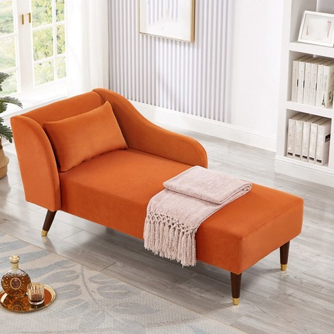 Modern Velvet Chaise Lounge Chair Upholstered Arm Chaise Lounge With Curved Armrest Sleeper Lounge Sofa Couch For Bedroom Office Living Room Orange Target