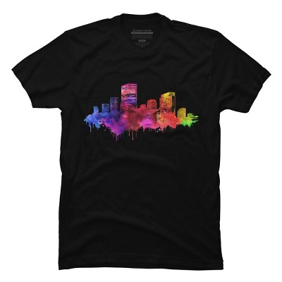 Men's Design By Humans Color Drip City Buildings By hkartist T-Shirt