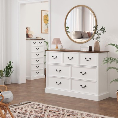 Farmhouse 7 Drawers Dresser for Bedroom, Dresser Chest of Drawers Organizer Storage