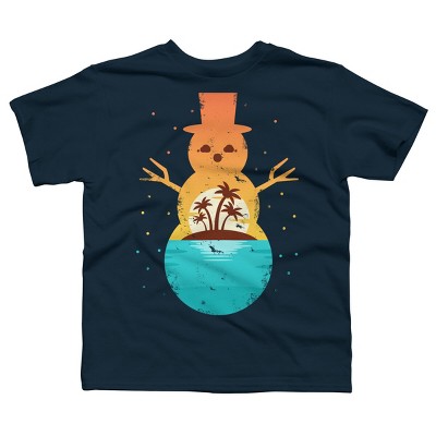 Boy's Design By Humans Christmas in July Snowman Sunset By destiny29 T-Shirt