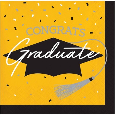 Creative Converting Graduate School Spirit Yellow Paper Beverage Napkins 108ct