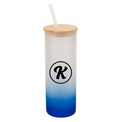 Elanze Designs K Monogram Letter Initial Rope Circle Wrap-Around Design 25 Ounce Frosted Gradient Glass On-The-Go Coffee Travel Skinny Tumbler Mug