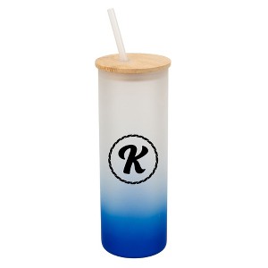 Elanze Designs K Monogram Letter Initial Rope Circle Wrap-Around Design 25 Ounce Frosted Gradient Glass On-The-Go Coffee Travel Skinny Tumbler Mug - 1 of 1