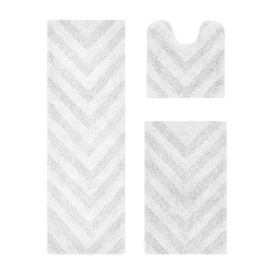 Hugo 3-Piece Bath Rug Set 100% Premium Cotton Tufted Chevron Pattern Bathmats for Bathroom, Super Soft Absorbent Machine Washable