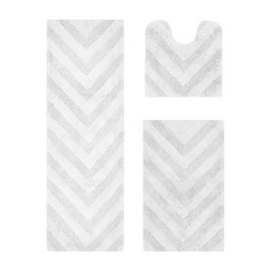 Hugo 3-Piece Bath Rug Set 100% Premium Cotton Tufted Chevron Pattern Bathmats for Bathroom, Super Soft Absorbent Machine Washable - 1 of 4