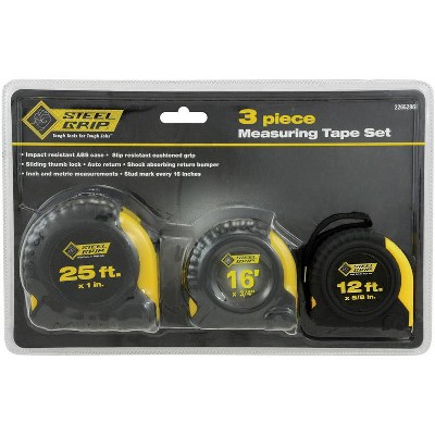 Steel Grip 25 ft. L X 1 in. W Tape Measure Set 3 pk