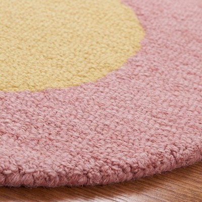 Handmade Pink & Yellow Round Wool Accent Rug - 5ft Diameter