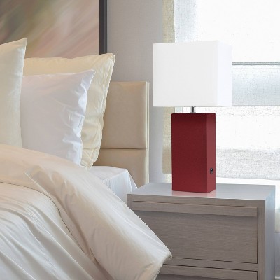 Modern Leather Table Lamp with USB and Fabric Shade - Elegant Designs