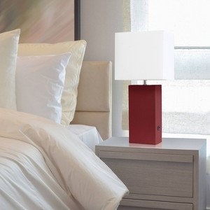 Modern Leather Table Lamp with USB and Fabric Shade - Elegant Designs - 1 of 4