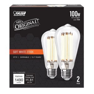 Feit Electric ST19 E26 (Medium) Filament LED Bulb Soft White 100 Watt Equivalence 2 pk - 1 of 1
