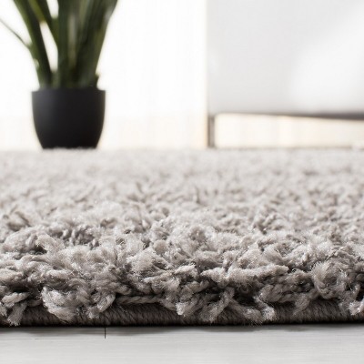 Light Grey Square Hand-Knotted Shag Synthetic Rug