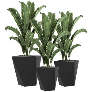 Okak Geometric Planters 3 Pack with Drainage Holes (S+M+L) Modern Indoor/Outdoor Pots for Balcony, Front Door - 1 of 4