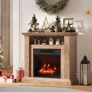 32in Mantel Electric Fireplace, Remote Control, Adjustable Led Flame, Freestanding TV Stand Includes 18in Insert for Bedroom Living Room, Natural - 1 of 4