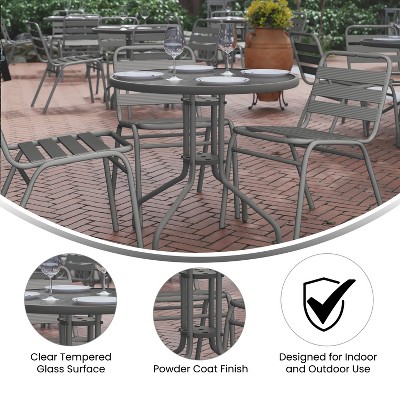 Bellamy 31.5'' Silver Round Tempered Glass Dining Table