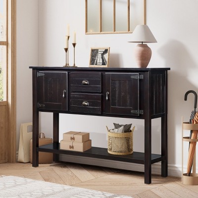 48'' Solid Wood Sideboard Buffet Table with Drawers & Bottom Shelf,Retro Console for Kitchen Dining Entryway-Baofuwish