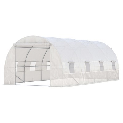 Outsunny White Walk-In Tunnel Greenhouse with Zippered Door and Mesh Windows