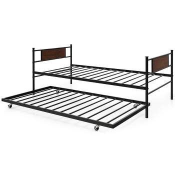 Costway Twin 2-In-1 Daybed Frame with Trundle Bed Set Steel Platform Sofa Bed Black