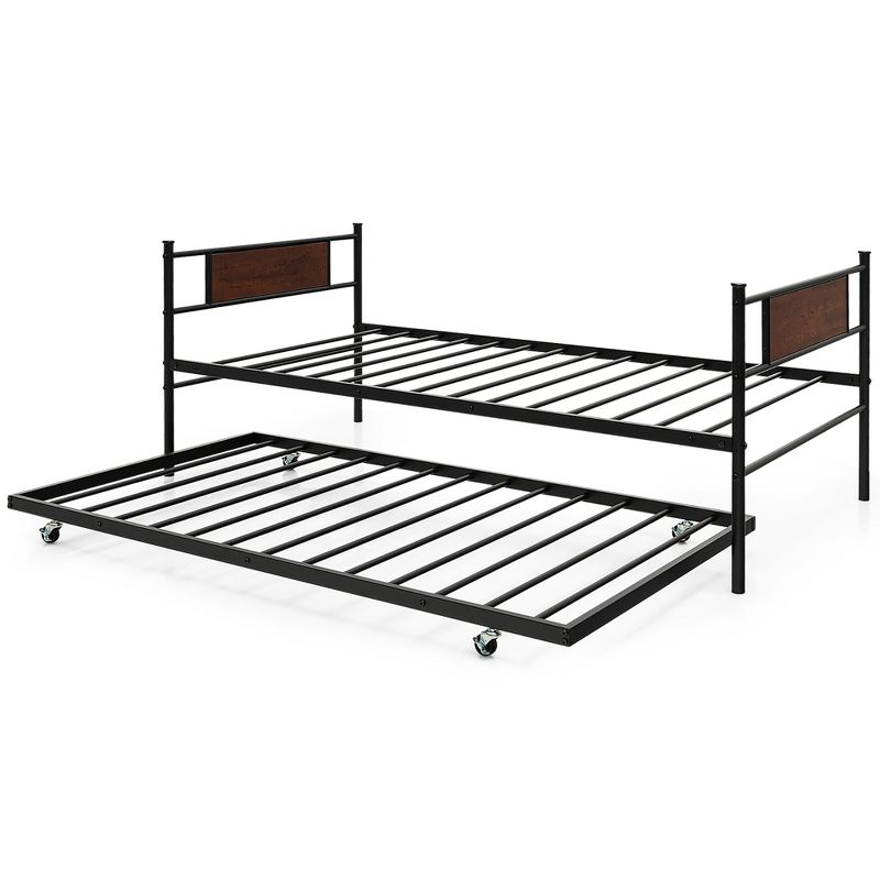 Costway Twin 2-In-1 Daybed Frame with Trundle Bed Set Steel Platform Sofa Bed Black, 1 of 10