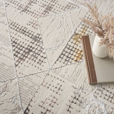 Ivory Abstract Shimmer 9' x 12' Easy-Care Synthetic Rug