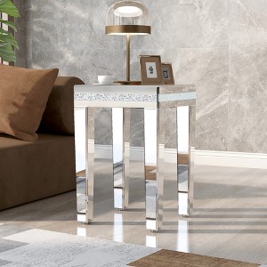 LOVMOR Modern Glass Mirrored Side Table, Easy Assembly End Table with Crystal Design and Adjustable Height Legs - 1 of 4