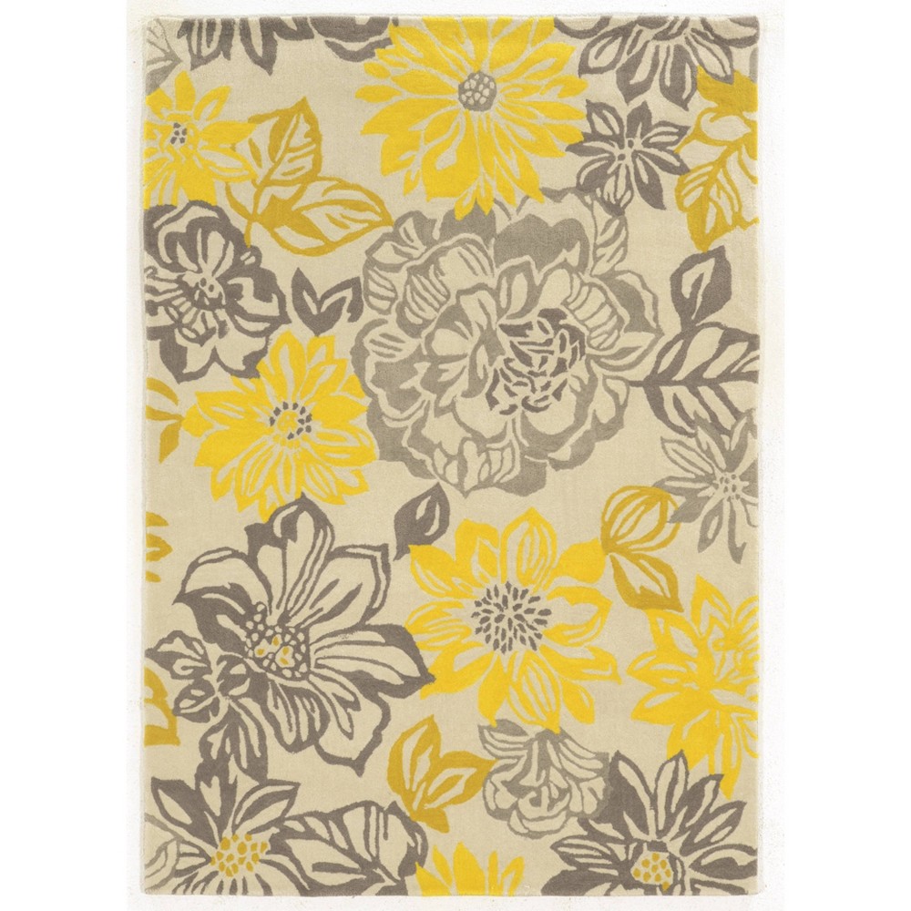 5'x7' Trio Collection Garden Party Area Rug Gray/Yellow - Linon