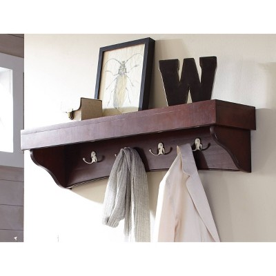 Espresso Shaker Cottage Coat Hooks with Tray Shelf