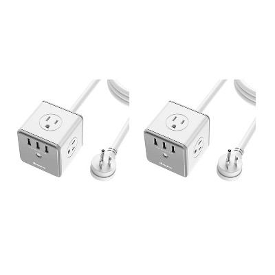 Huntkey 2 x SMC407 Surge Protecting Multiport Electrical 5-Foot Extension Cord Outlet Adapter Cube with 4 AC Plugs & 3 USB Ports, White/Grey (2 Pack)