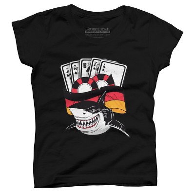 Girl's Design By Humans Shark Poker Player, Are You Ready By rasok T-Shirt