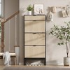 CuisinSmart Shoe Storage Cabinet with 3 Flip Drawers, Narrow Shoe Storage with Adjustable Shelves, Hidden Slim Shoe Rack for Entryway, Black + Oak - 3 of 4
