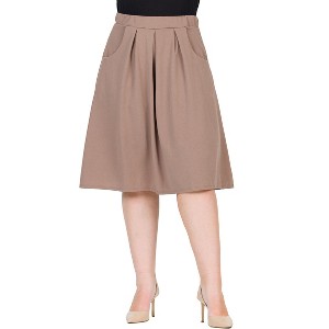 Plus Elastic Waist Pleated Knee Length Pocket Skirt - 24seven Comfort Apparel™ - 1 of 4