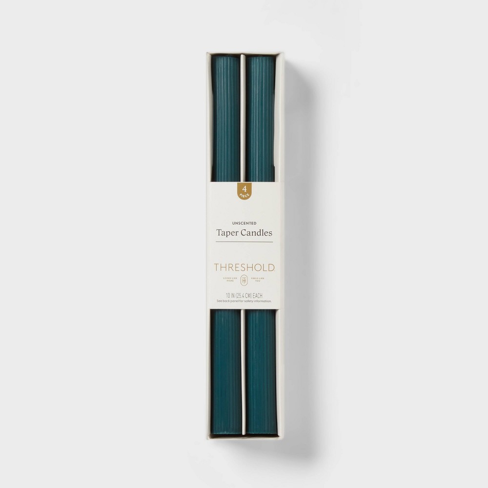 4pk Ribbed Taper Candle Set Green - Threshold™