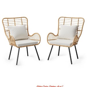 Wicker Chairs Outdoor Set of 2, Indoor/Outdoor Wicker Furniture Patio Chair, All-Weather Club Chair w/Water-Resistant Cushions - 1 of 4