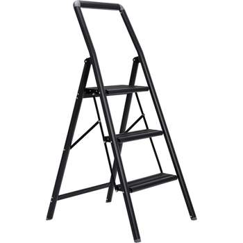 BIRDROCK HOME 3 Step Slim Aluminum Step Ladder - Black