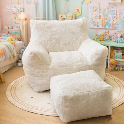 Hooseng Bean Bag Chair, Memory Foam Stuffed Lazy Sofa with Back and Footstool, Cozy Lounge Chair and Footrest Sets for Bedroom, Living Room