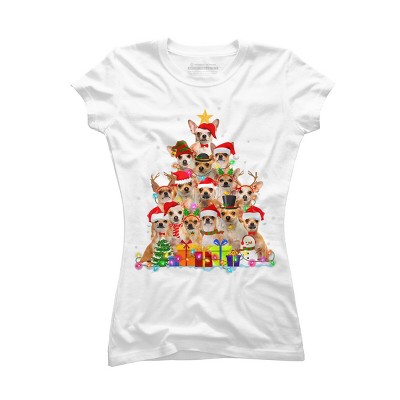 Junior's Design By Humans Christmas Pajama Chihuahua Tree By MINHMINH T-Shirt