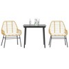 vidaXL Patio Dining Set - 3 Piece Poly Rattan Table & Chairs with Cushions, Tempered Glass Top, Outdoor/Garden/Backyard/Patio Furniture, Brown - 2 of 4