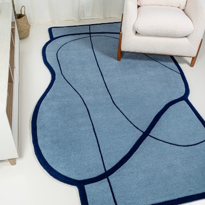 JONATHAN  Y 8 X 10 (ft) Wool Light Blue/Navy Irregular Indoor Abstract Mid-century Modern Spot Clean Only Area Rug