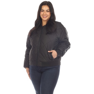 Plus Size Lightweight Diamond Quilted Puffer Bomber Jacket - White Mark