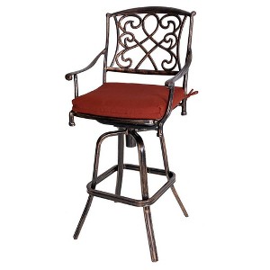 Crestlive Products Outdoor Counter Height Cast Aluminum Swivel Bar Stool with Sunbrella Cushion Red - 1 of 4