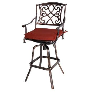 Outdoor Counter Height Cast Aluminum Swivel Bar Stool with Sunbrella Cushion - Red - Crestlive Products