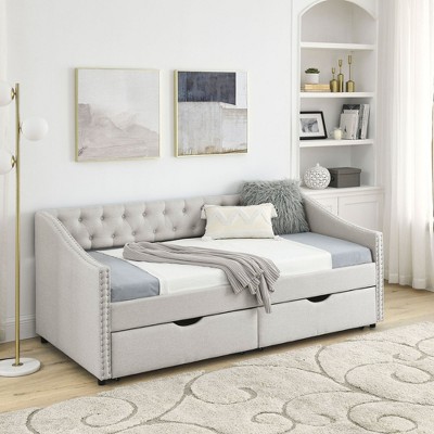 NicBex Twin Size Upholstered Tufted Daybed with 2 Drawers and Button Back for Bedroom,Living Room,Apartment,Beige