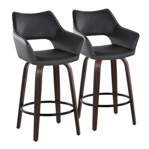 LumiSource Set of 2 Mustang Counter Height Barstools Dark Wood/Black PU - 1 of 4