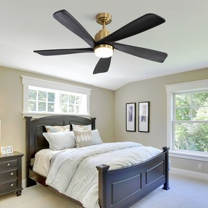 Wanze of Ocean 52 in. Smart Gold Indoor Solid Wood Black Blade 3-Size Downrod Mount Ceiling Fan with 3-Color Dimmable Light and Voice - 1 of 4