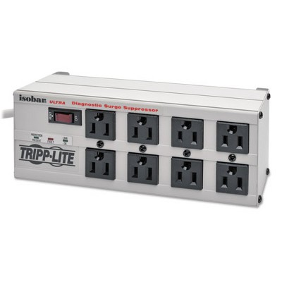 Tripp Lite Isobar Surge Protector, 8 AC Outlets, 25 ft Cord, 3,840 J, Light Gray