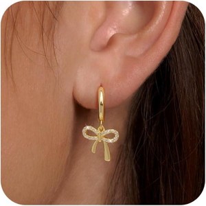 Earrings for Women Trendy Bow 14K Gold Plated/Silver Hoops Simple Twist Huggie Dainty Cubic Zirconia Jewelry - 1 of 4