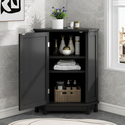 NicBex Triangular Corner Cabinet with Doors,Storage Cabinet with Adjustable Shelves,Modern MDF Corner Cabinet Storage for Bath/Laundry Room