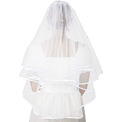 Sparkle and Bash 2 Tier Veil for Bride with Crystals, Ivory Bridal Veil for Wedding (30 In)
