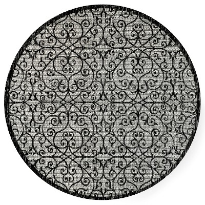 Madrid Vintage 5' Round Gray and Black Synthetic Area Rug