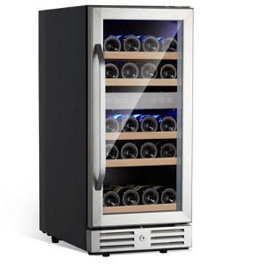 Mini Fridge 15 Inch Wine Cooler Under Couter, 29 Bottle Dual Zone Wine Fridge Wine Cooler Refrigerator with Digital Temperature Control - 1 of 4